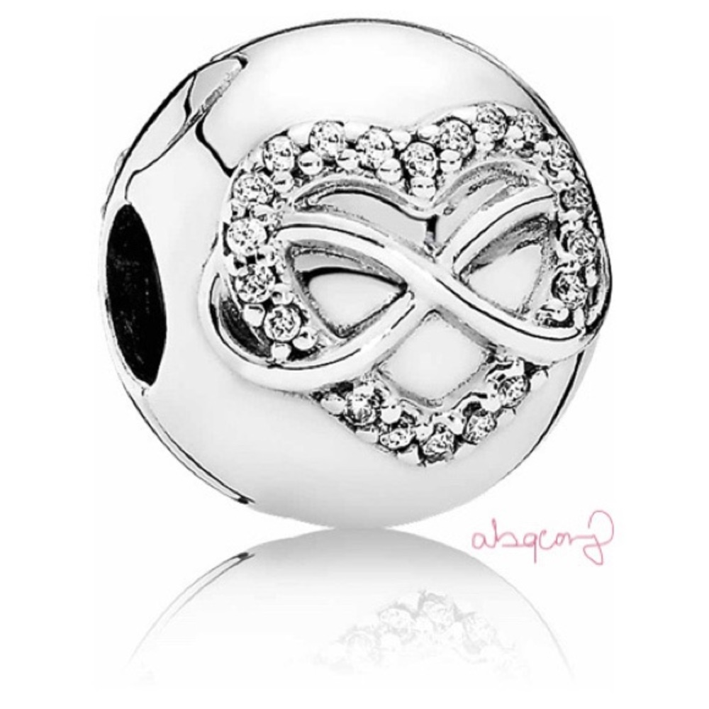 EUC Pandora 791947CZ Sterling Silver Infinity Heart Clip w/ Clear Zirconia